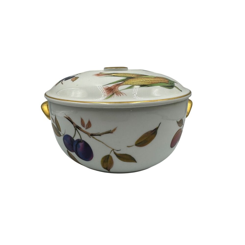 Royal Worcester Evesham Gold Round Covered Casserole Dish With Fruit Design 1961
